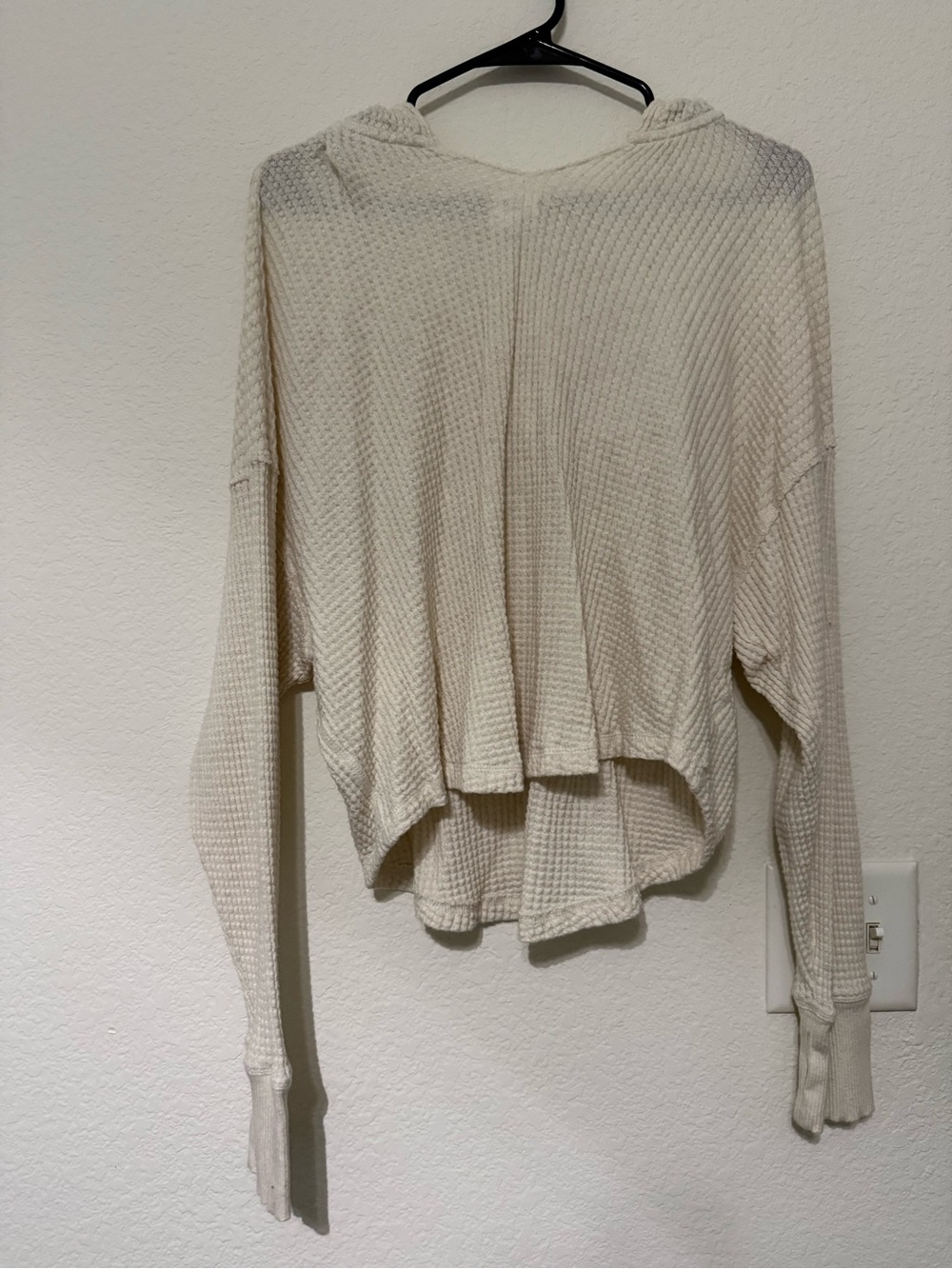 aerie Cream Waffle-Knit Hooded Sweatshirt
